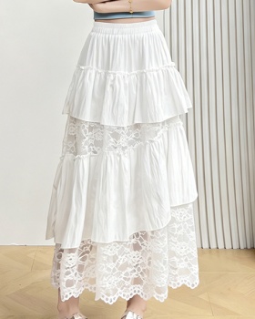 Summer lace laminated irregular splice high waist skirt