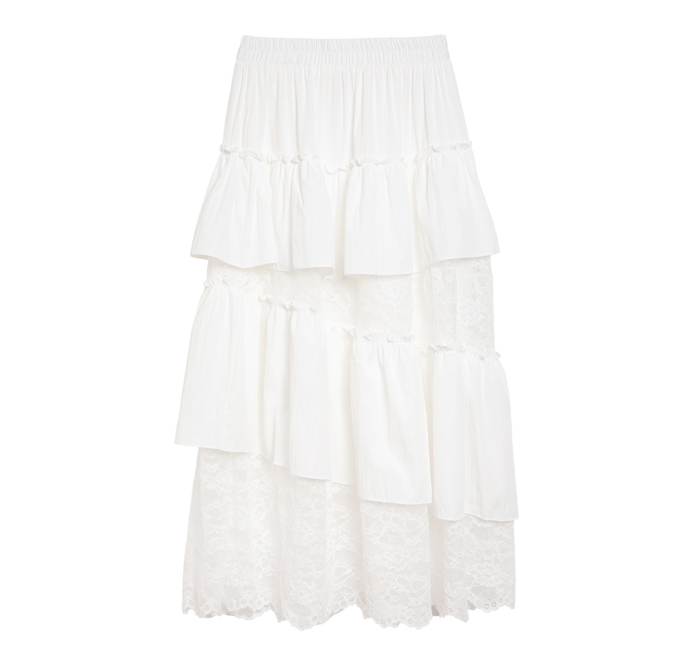 Summer lace laminated irregular splice high waist skirt