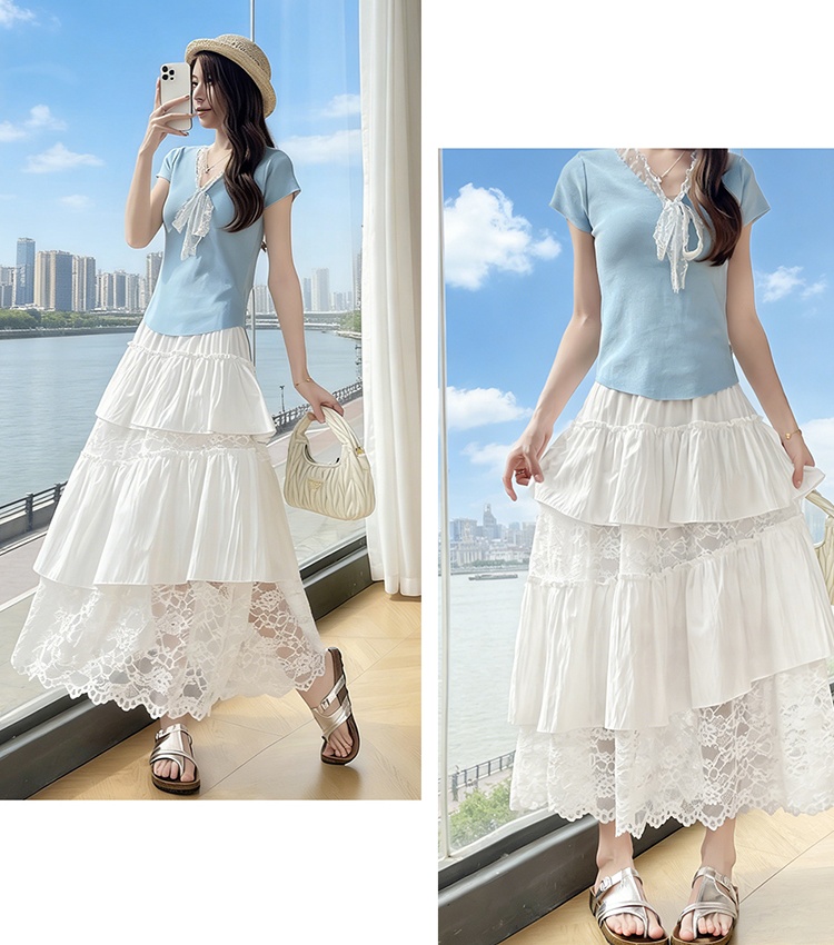 Summer lace laminated irregular splice high waist skirt