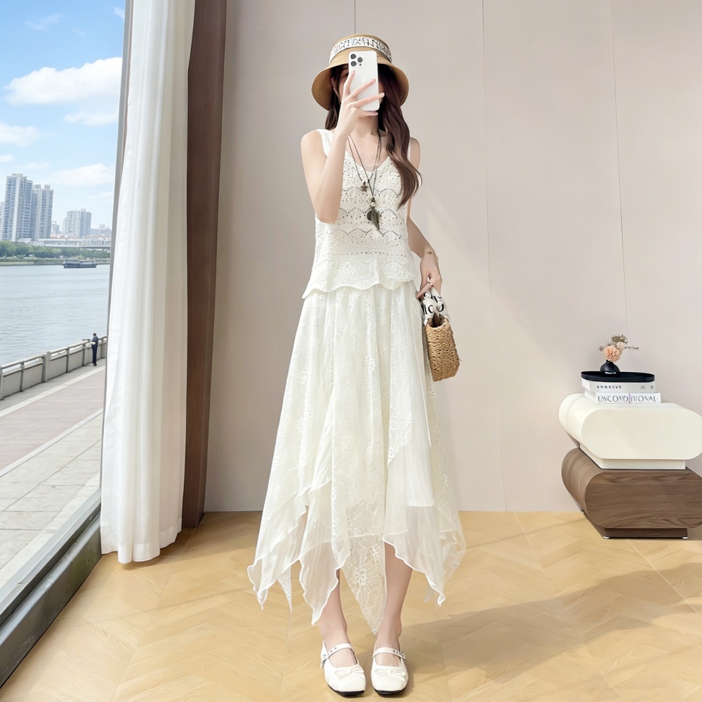 Splice vacation big skirt long dress durian A-line skirt
