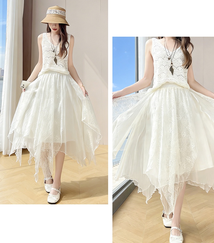 Splice vacation big skirt long dress durian A-line skirt