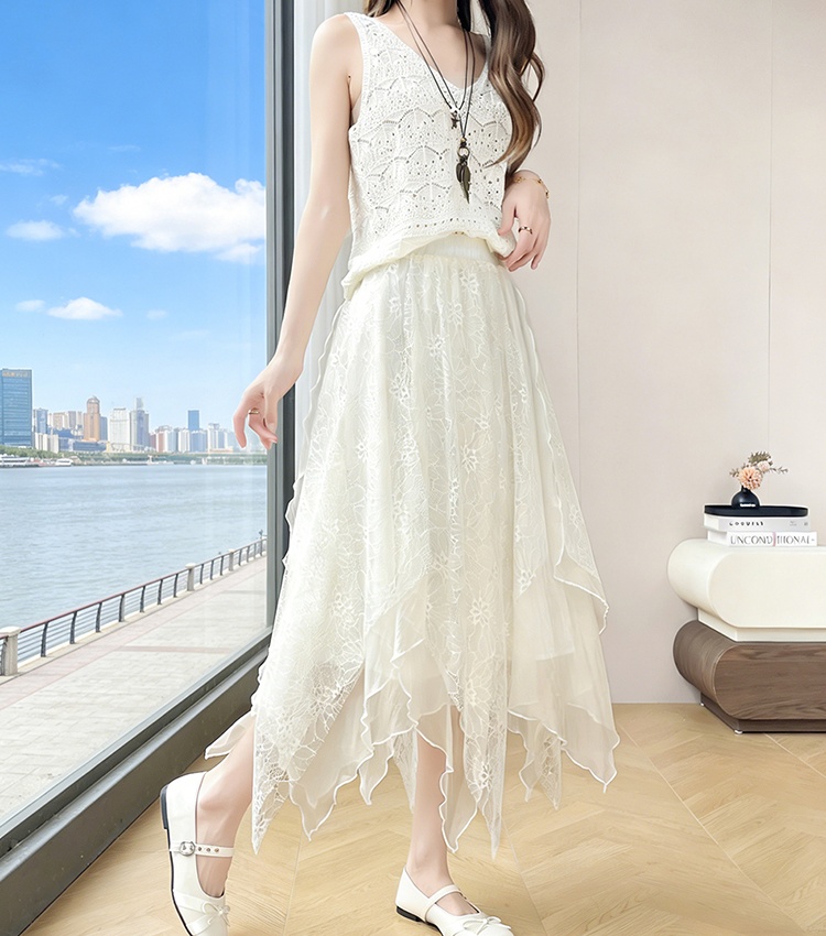 Splice vacation big skirt long dress durian A-line skirt