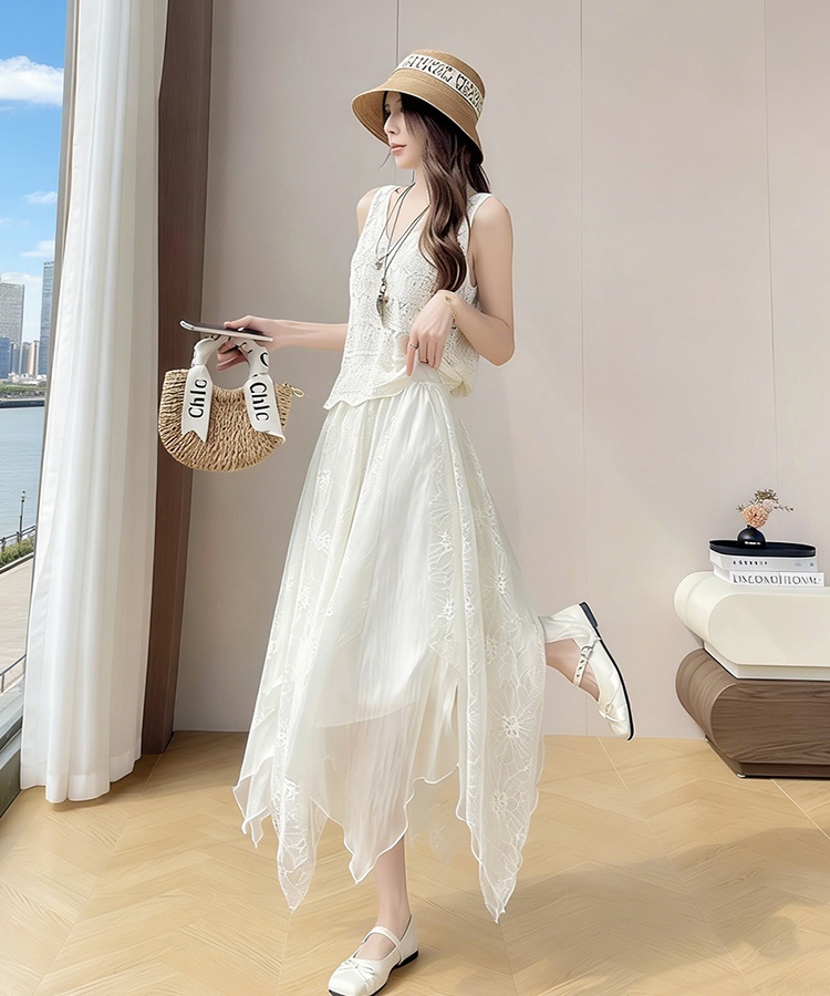 Splice vacation big skirt long dress durian A-line skirt