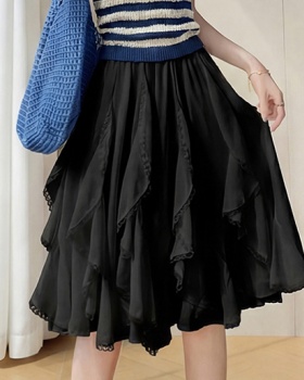 White splice elegant high waist A-line skirt