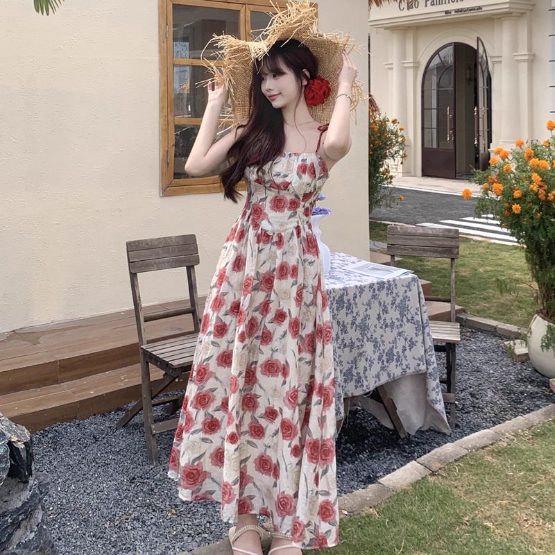 Small fellow temperament dress floral long dress for women