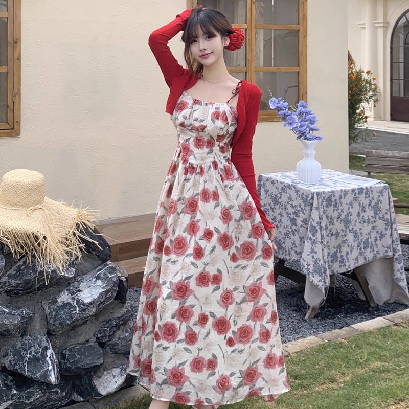 Small fellow temperament dress floral long dress for women