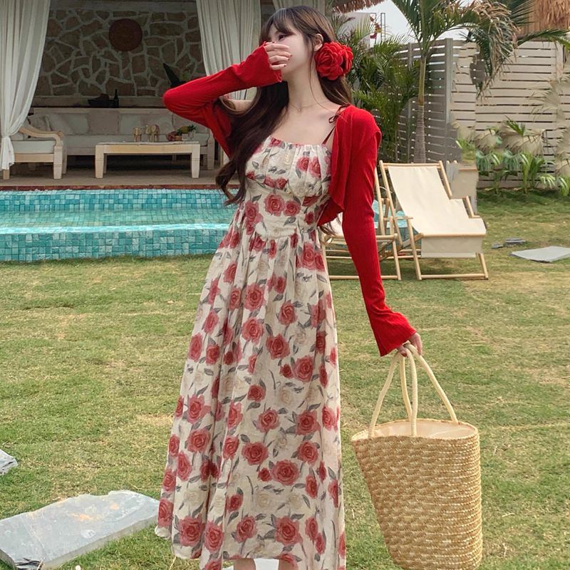 Small fellow temperament dress floral long dress for women