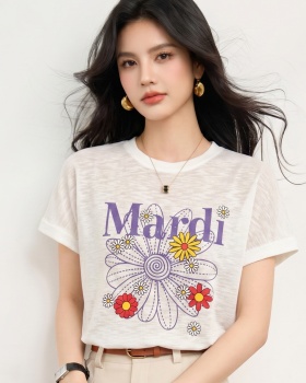 College style daisy short sleeve commuting knitted tops