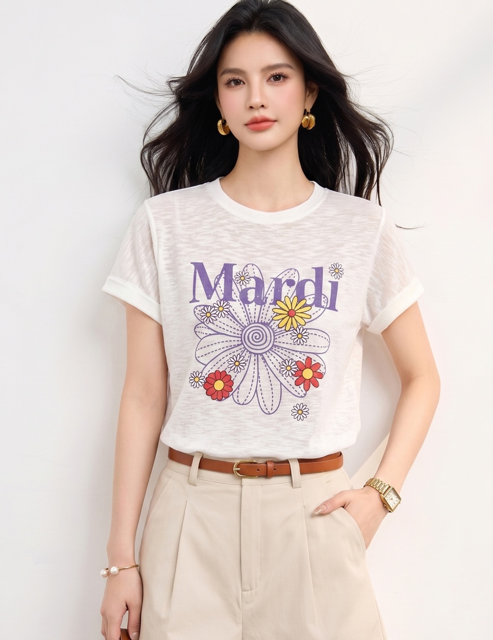 College style daisy short sleeve commuting knitted tops