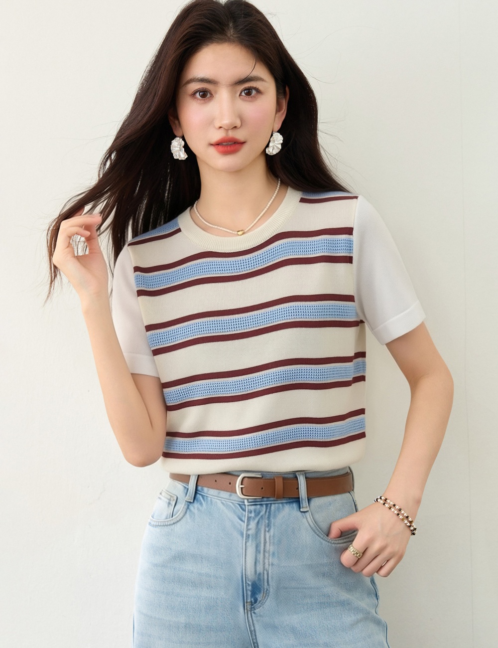 Mixed colors short sleeve tops temperament T-shirt