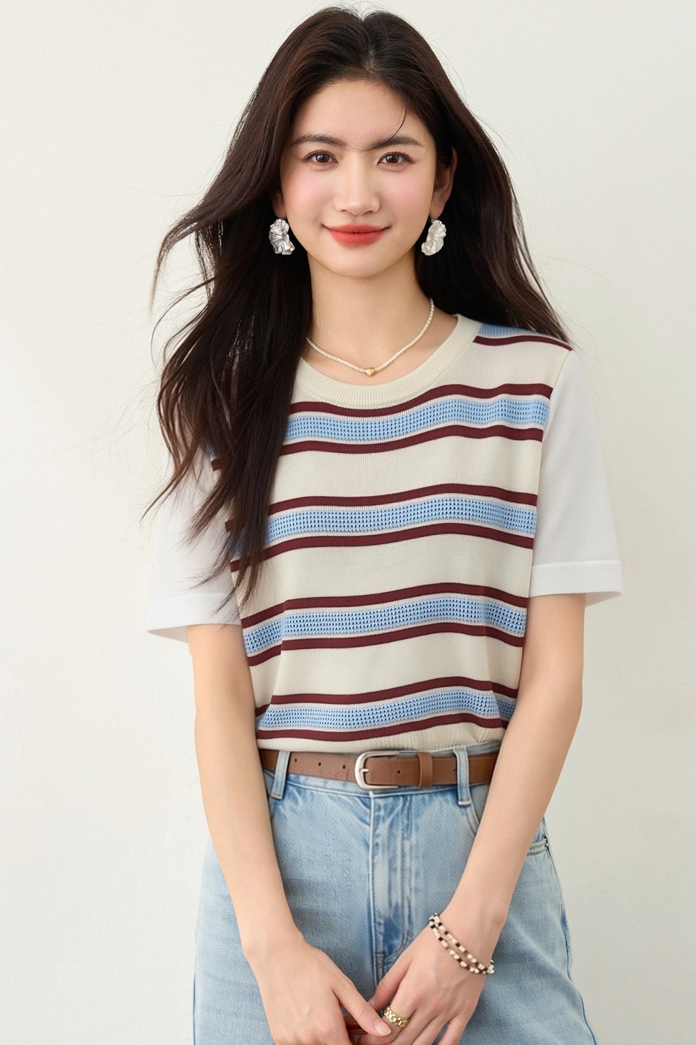 Mixed colors short sleeve tops temperament T-shirt