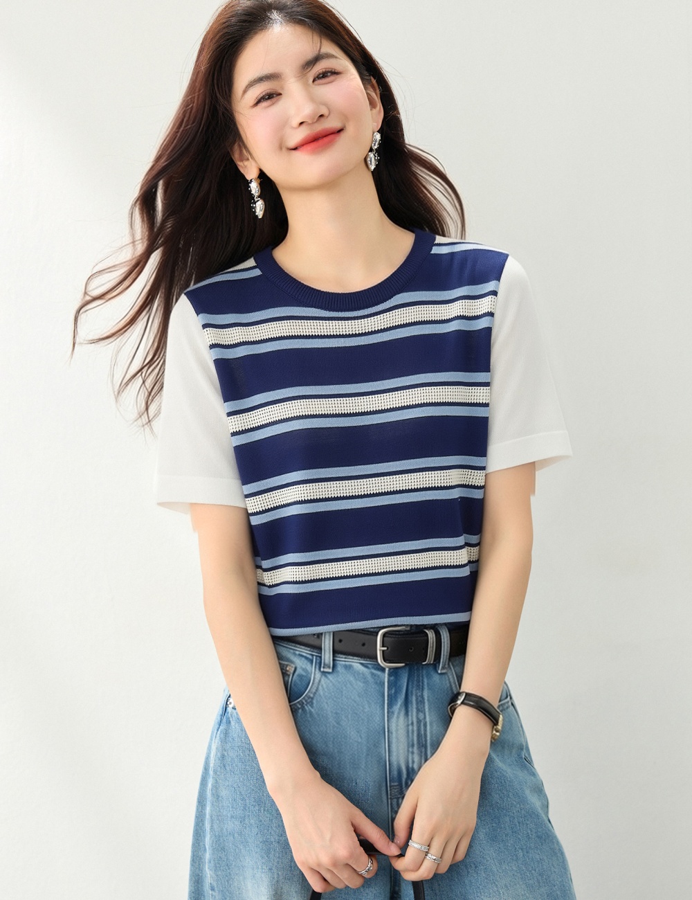 Mixed colors short sleeve tops temperament T-shirt