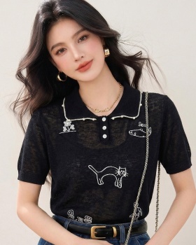 Sweet kitten sleeveless summer doll collar knitted tops