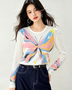 Butterfly long sleeve spring T-shirt gray printing tops