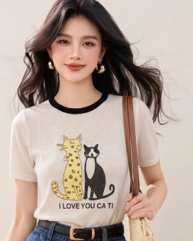 Round neck loose T-shirt short sleeve tops for women