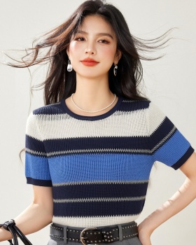 Thin summer sweater short sleeve slim tops for women