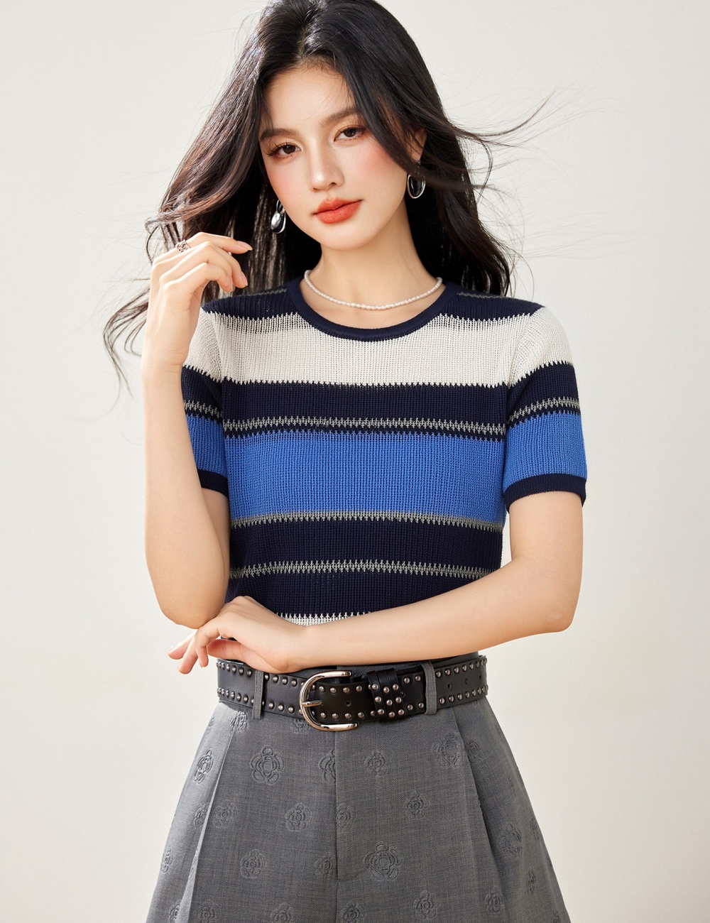 Thin summer sweater short sleeve slim tops for women