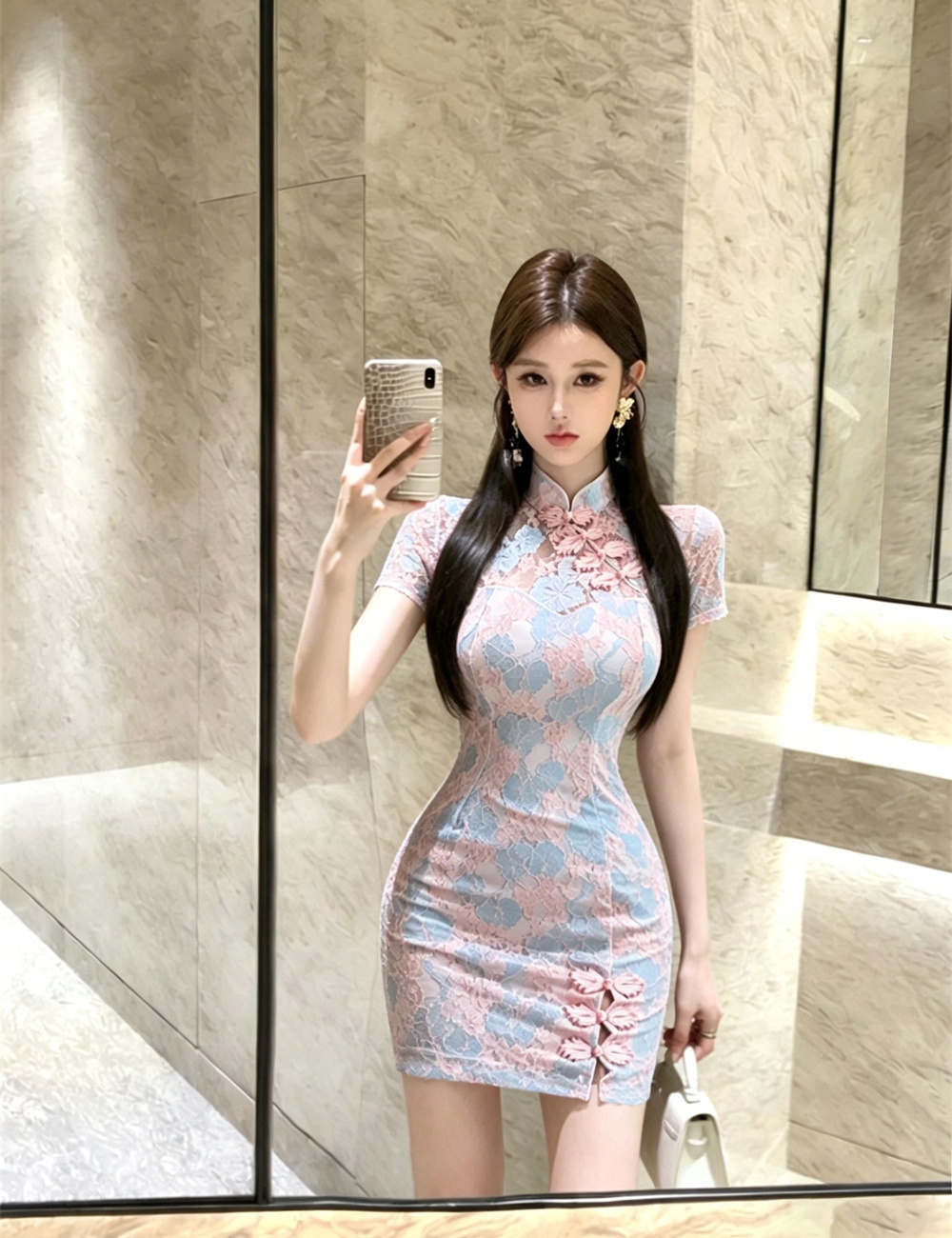 Lace retro dress slim cheongsam