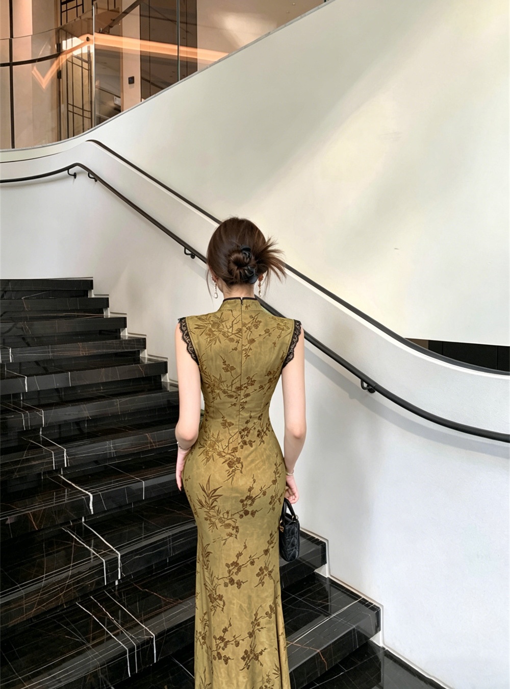 Slim retro summer flocking ice silk dress