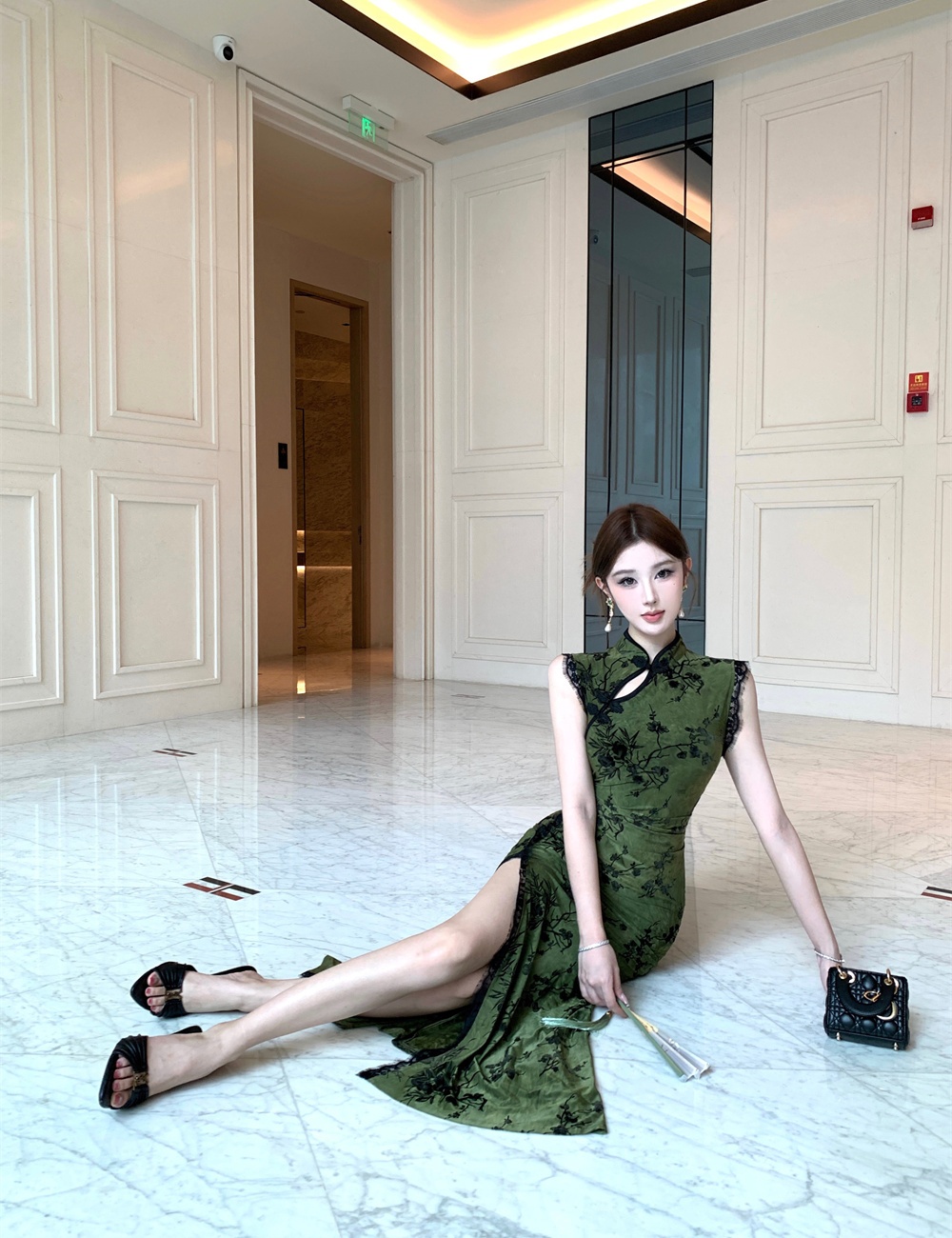 Slim retro summer flocking ice silk dress