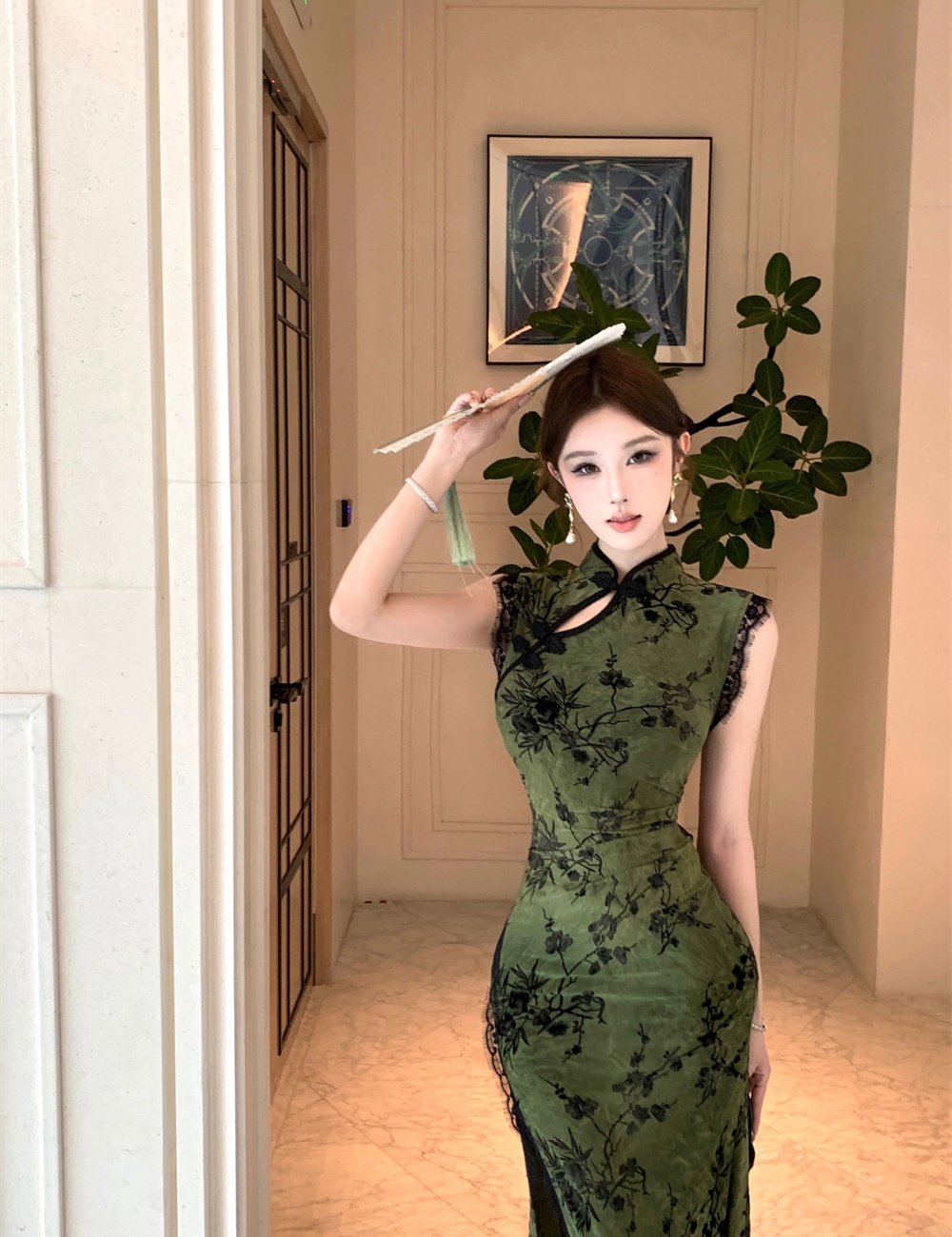 Slim retro summer flocking ice silk dress