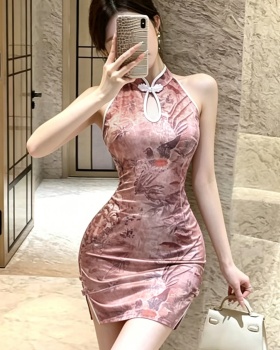 Retro summer dress split hollow cheongsam