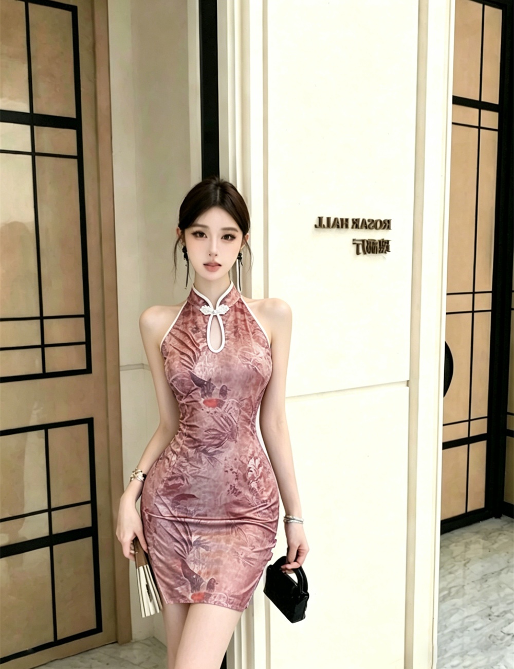 Retro summer dress split hollow cheongsam