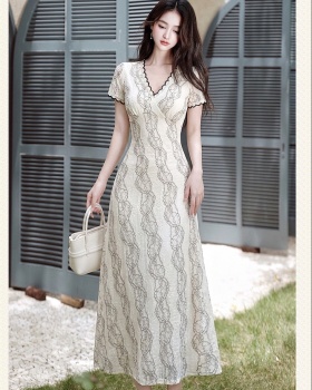 Temperament elasticity long dress apricot dress for women