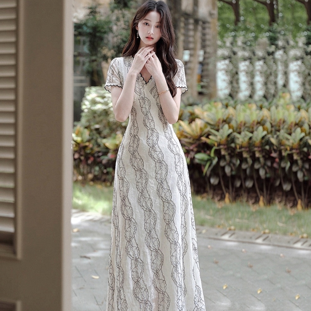 Temperament elasticity long dress apricot dress for women