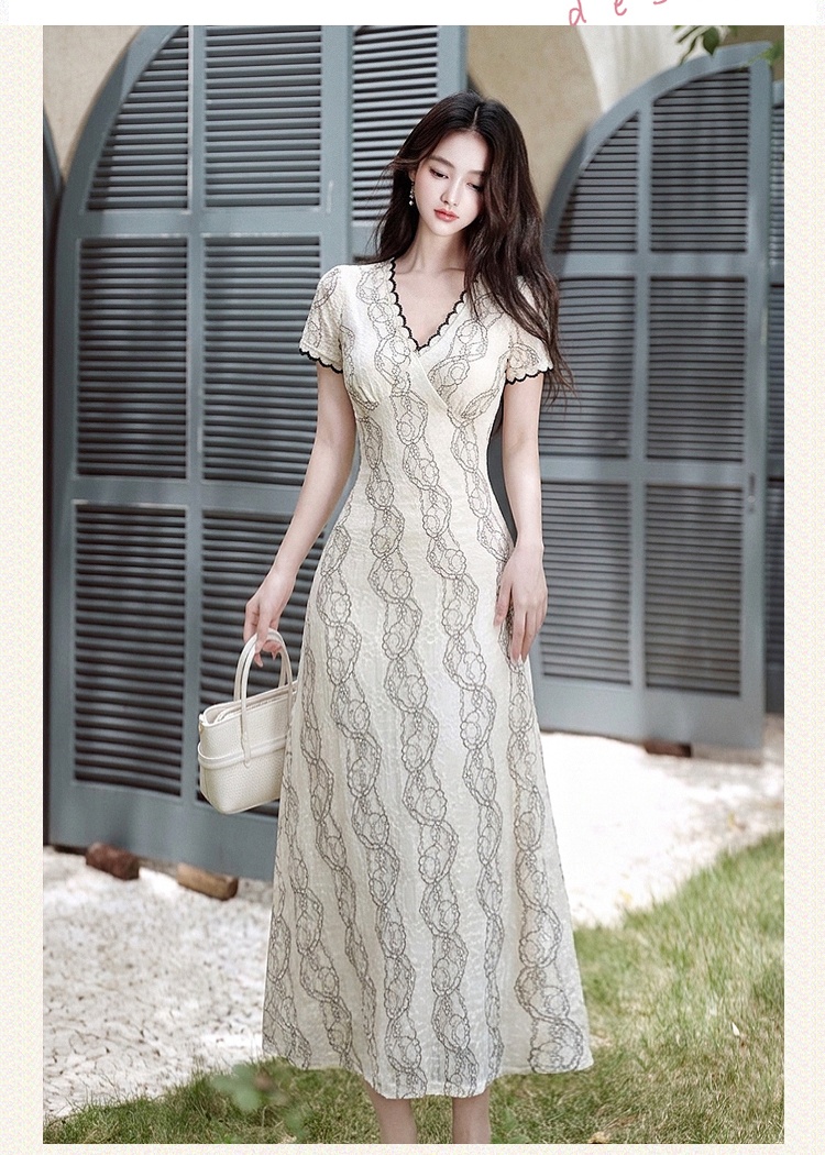 Temperament elasticity long dress apricot dress for women
