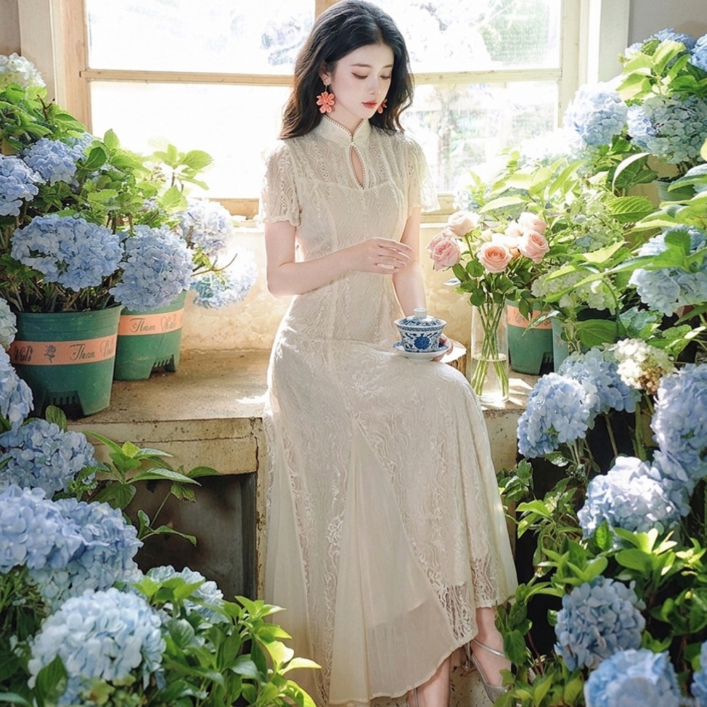 Pinched waist slim dress Chinese style cheongsam