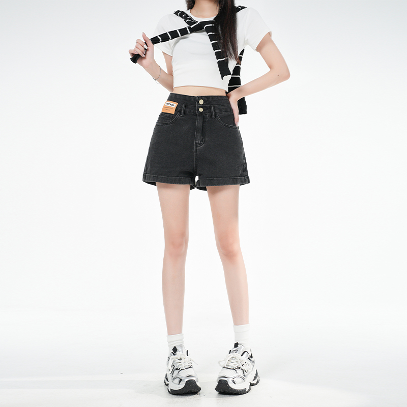 Crimping shorts wide leg short jeans for women