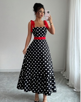 France style polka dot splice mixed colors dress