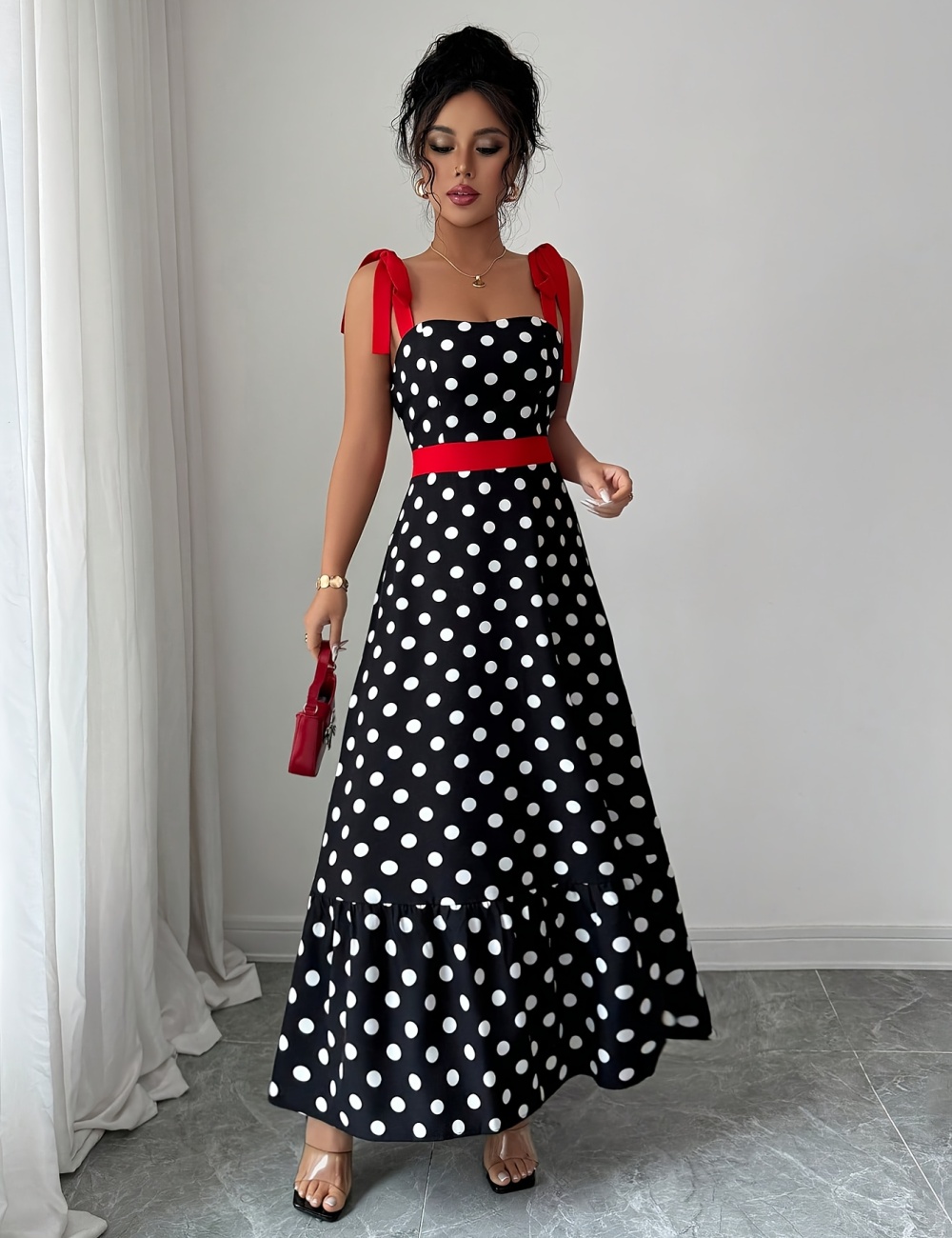 France style polka dot splice mixed colors dress