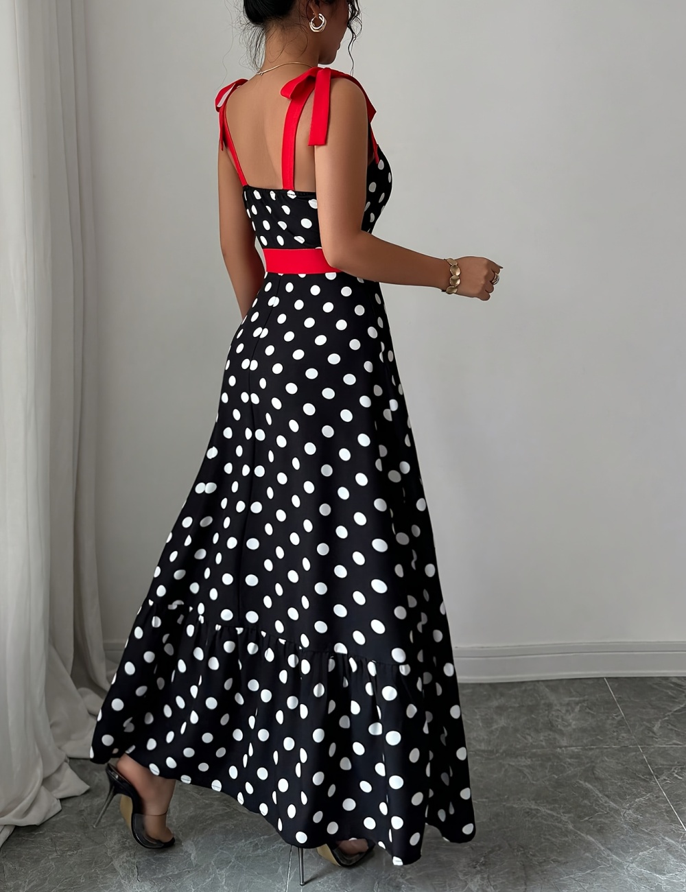 France style polka dot splice mixed colors dress