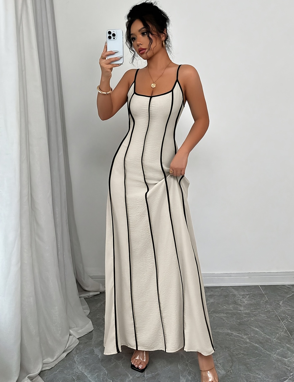 Halter sling mixed colors small strap dress for women