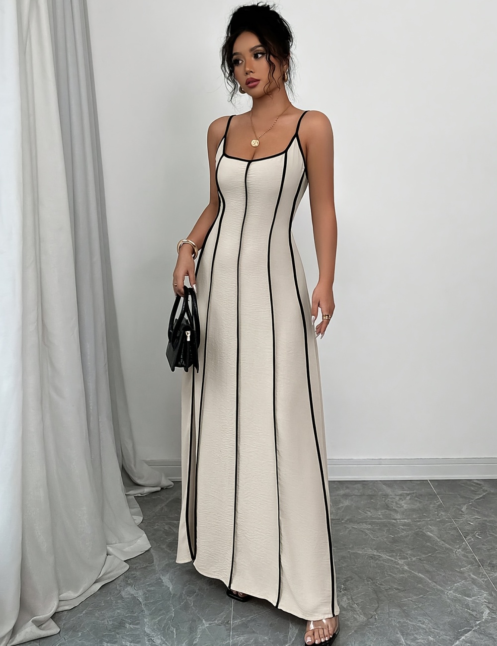 Halter sling mixed colors small strap dress for women