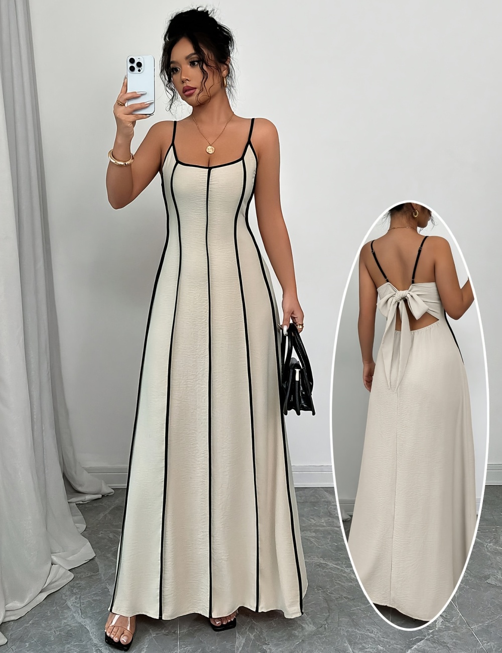 Halter sling mixed colors small strap dress for women