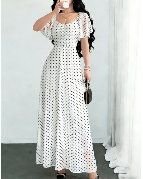Lotus sleeve chiffon elegant dress for women