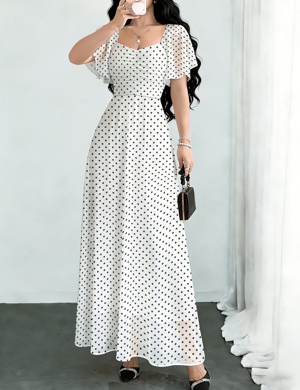 Lotus sleeve chiffon elegant dress for women
