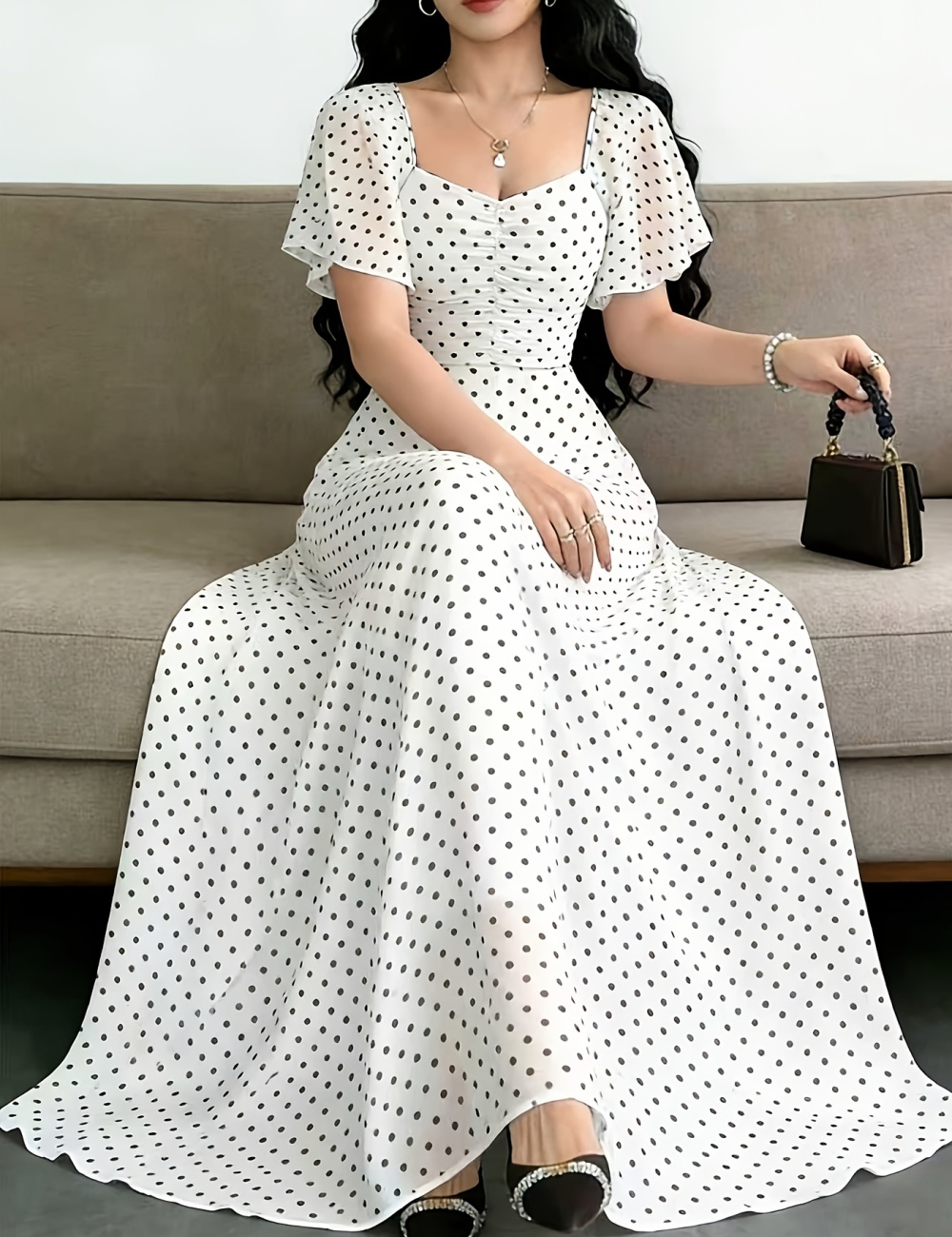 Lotus sleeve chiffon elegant dress for women