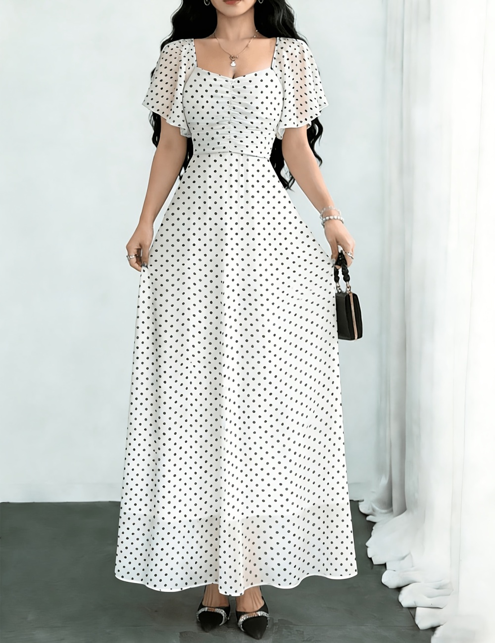 Lotus sleeve chiffon elegant dress for women