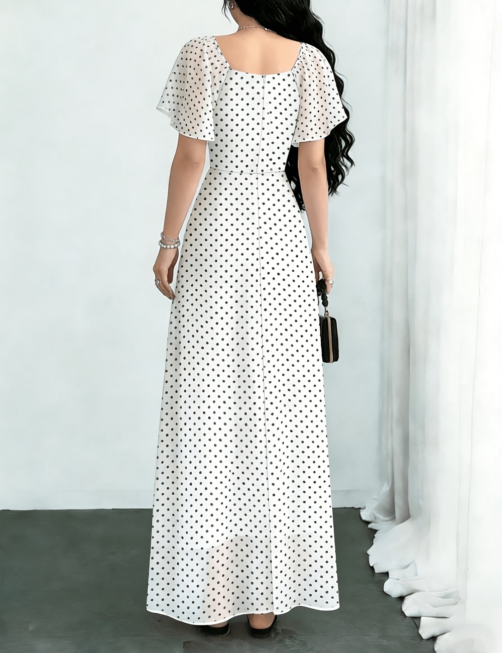Lotus sleeve chiffon elegant dress for women