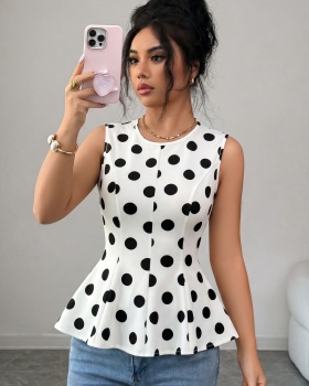 Retro round neck France style summer vest for women
