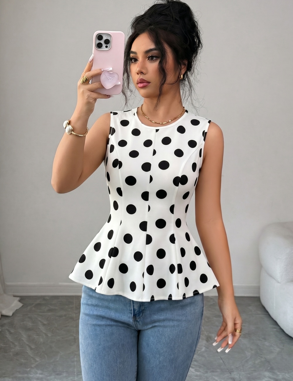 Retro round neck France style summer vest for women
