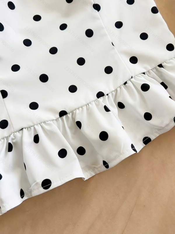 Casual lotus leaf edges hem polka dot summer tops for women