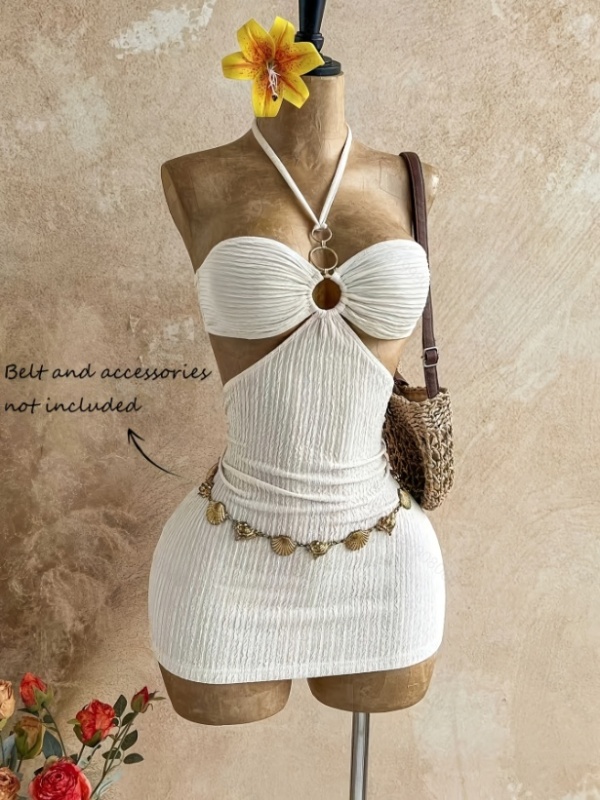 Pure halter mini summer hollow vacation dress for women