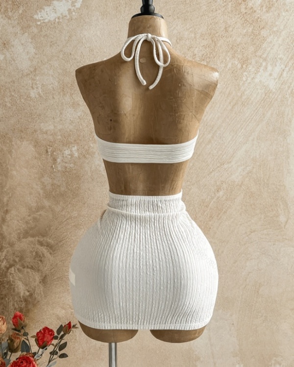 Pure halter mini summer hollow vacation dress for women