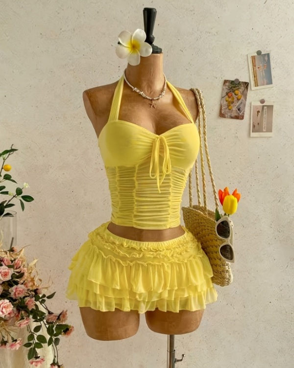 Mesh summer skirt vacation tops a set for women
