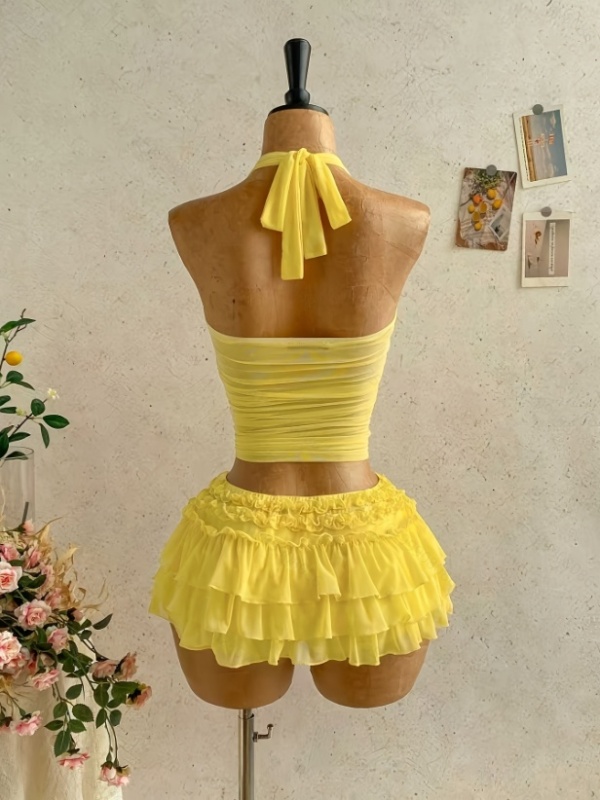 Mesh summer skirt vacation tops a set for women